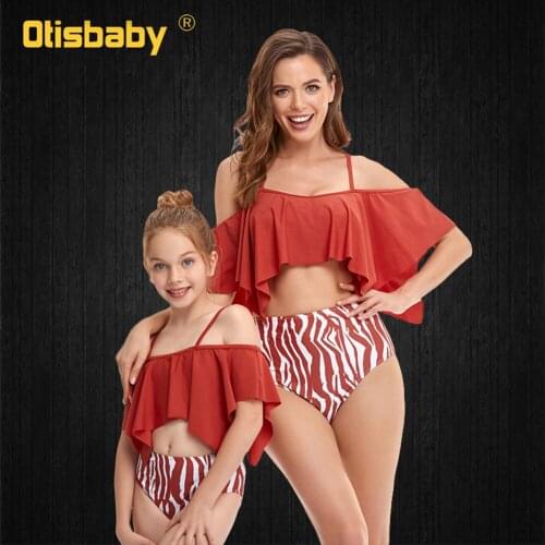 Sling Ruffle Swimsuit Kids Mom Daughter Matching Clothes Family Clothing Sets Backless Swimwear and Swimming Trunks Family Look