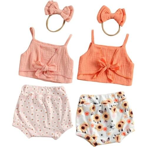 Summer Baby Girl Clothes Set 2021 Fashion Sleeveless Vest Tops Floral Shorts Headband for Newborn Infant Clothing Outfit
