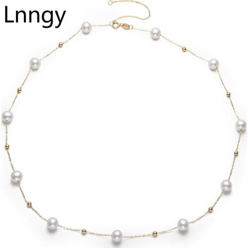 Lnngy 18K Jewelry Gold Link Chain Necklace Natural Freshwater Pearl Necklaces Bijoux Femme Gifts for Women Engagement Birthday