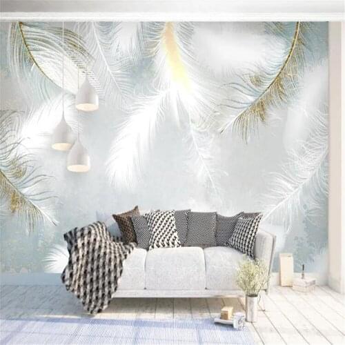 Milofi modern minimalist hand painted watercolor feather nordic small fresh background wall paper mural