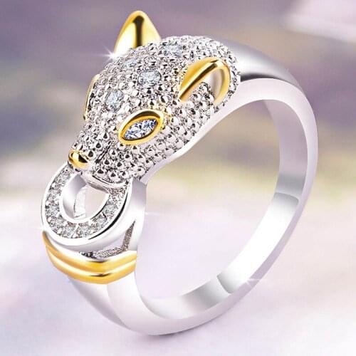 Fashion Creative Animal Rings Leopard Head Copper Coin Ring Ladies Ring Cubic Zirconia Ring for Female Party Jewelry