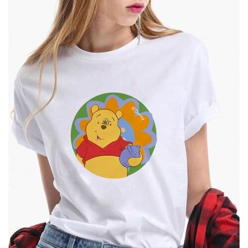 Disney Womens T-shirts Pooh Bear Ulzzang Fashion Winnie Oversized Cartoon White Kawaii Tops Crop Tees For Girls Family Clothes