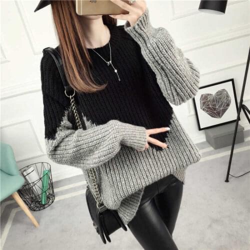 Fashionable New Stitching Thickened Woolen Sweater Women Casual And Loose Bottoming In Autumn Lady Sweater