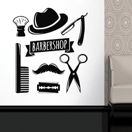 Man Barbershop Tool Vinyl Wall Sticker Nordic Home Decoration Fashion Trend In Style Hairstyle Hair Beard Art Wallpapers C259