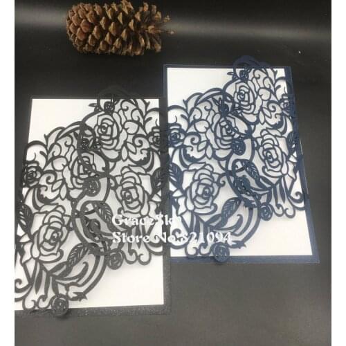50pcs free shippig Laser cut New Rose Flowers wedding invitations Cards,customized text for wedding RSVP invitation cards