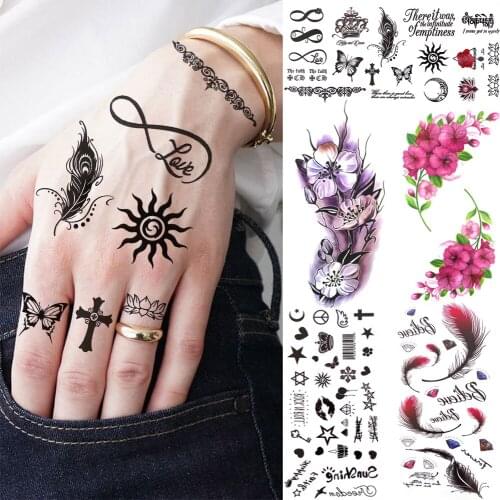 Realistic Sun Infinity Cross Small Temporary Tattoos For Women Kids Men Children Plum Flower Fake Tattoo Finger Tatoos