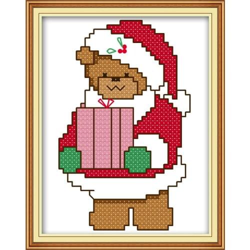 A Christmas bear for gifts cross stitch kit aida 14ct 11ct count print canvas stitches embroidery DIY handmade