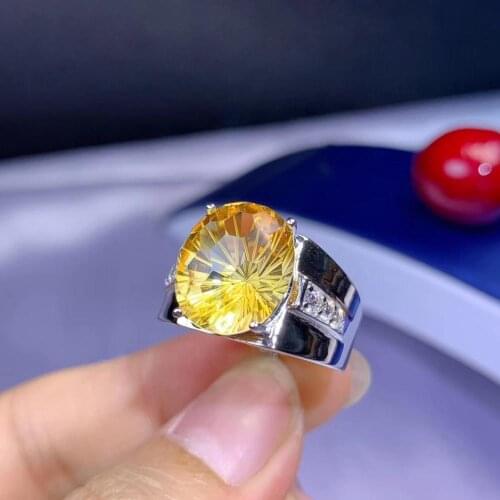 Silver ring yellow citrine gemstone Ring men ring women ring ornament big size oval good shiny gem birthday anniversary gift