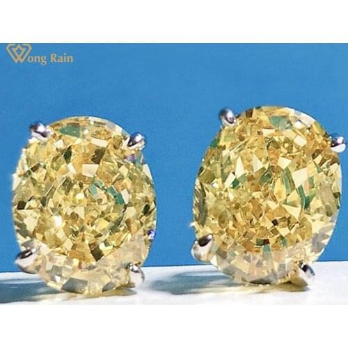 Wong Rain 925 Sterling Silver Oval Ice Flower Cut Created Moissanite Gemstone Simple Ear Stud Earrings Fine Jewelry Wholesale