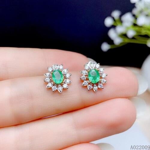 KJJEAXCMY 925 sterling silver inlaid natural emerald earrings new luxury ladies ear stud support test