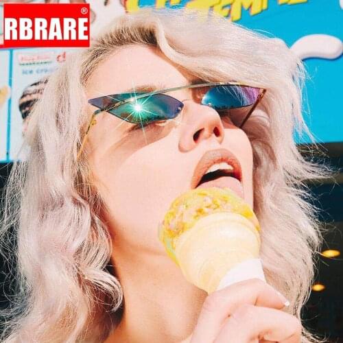 RBRARE Rimless Cat Eye Sunglasses Women 2021 High Quality Small Sunglasses Metal Frame Vintage Mirror Sunglasses For Men Oculos