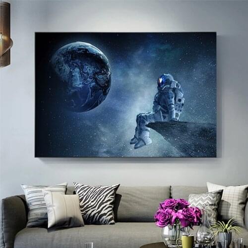 Modern Art Lonely Astronauts Sitting In Space Canvas Painting Posters and Printing Art Pictures of Bedroom Decorative Walls