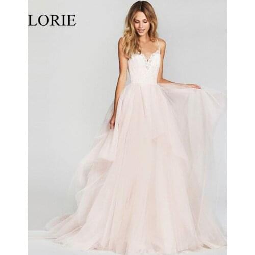 LORIE A Line Wedding Dress 2019 New Arrival Vestido De Noiva Simple Bridal Dress Puffy Tulle Beach Wedding Dresses Lace Top