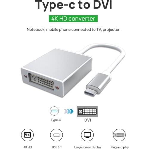 Type C DVI Adapter USB-C 3.1 Male to DVI 1080P Converter Portable Extended Cable Connector for Laptop Mobile Phone DVI-Moninitor