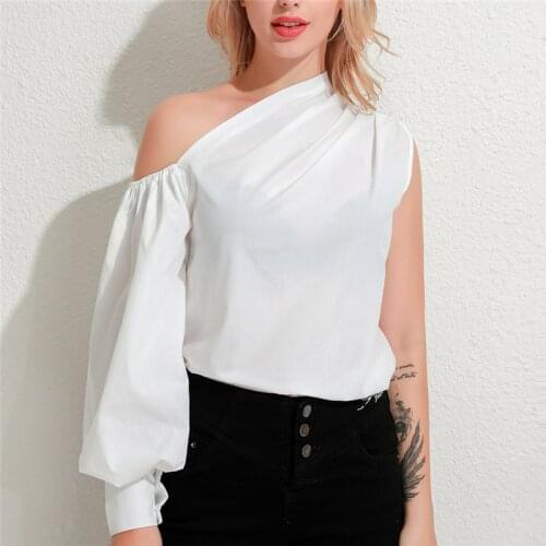 Summer Sexy One Off Shoulder Women Tops And Blouses Long Lantern Sleeve Solid Color Shirts Casual Elegant Club Blusas