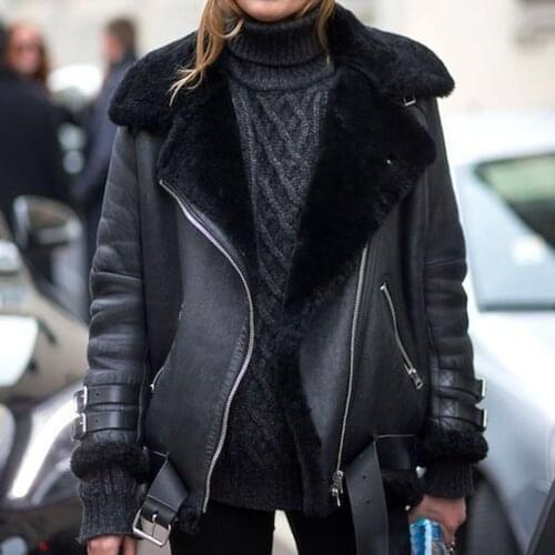 2021 Europe America Fashion Short Plus Velvet PU Jacket Womens Autumn Winter Keep Warm Zipper Lapel Long Sleeve Casual