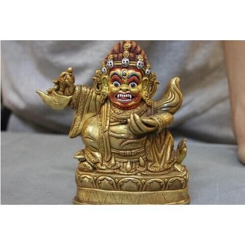 Collectible bronze lion statue S0052 5 Tibet Temple Old Pure Copper 24K Gold Gilt Vajrapani Mahakala Buddha Statue