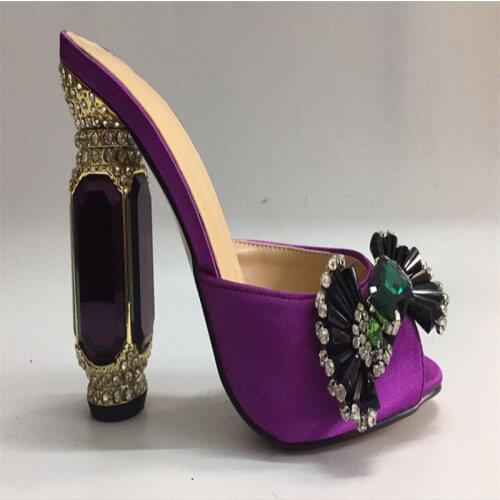 2019 Latest Summer Dress Slippers Shoes Women Satin High Heel Beading Bowtie Open Toe Mules