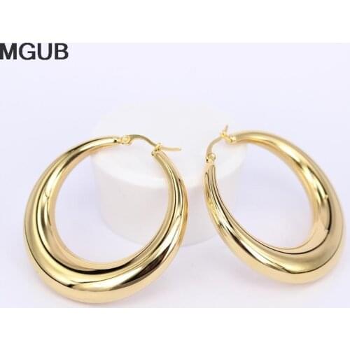 MGUB Two-color Gold Color Women Gift Sale Fashion Jewelry Stainless Steel Wives Round Fancy Hoop Earrings HY1