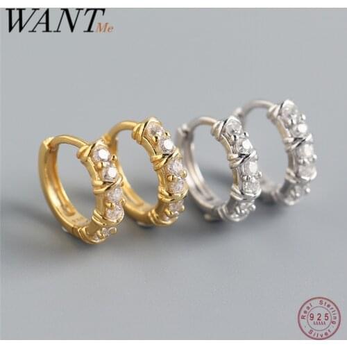 WANTME INS Korean Knotted Pave Crystal Zircon Stud Earrings for Women Genuine 925 Sterling Silver Birthday Fine Jewelry Gift