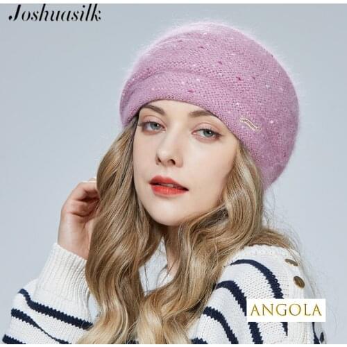 Joshuasilk Winter Hat Knitted Angora Wool ornaments double Idea decoration warm Hat