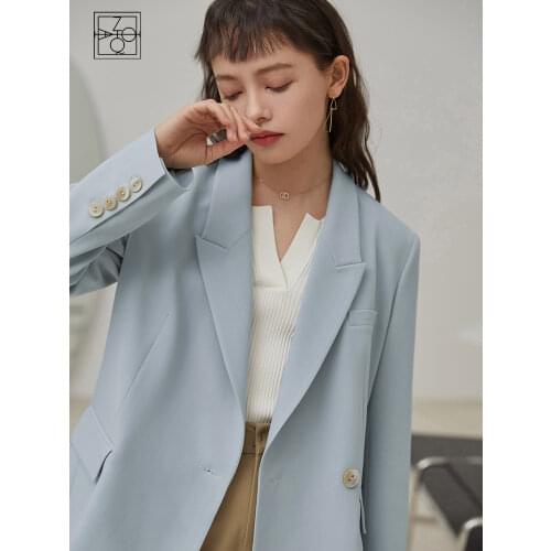 ZIQIAO Womens Suit Office Lady Casual Suit Jacket Female Spring 2021 New Korean Design Niche Blue Suit Jacket Women Blazer