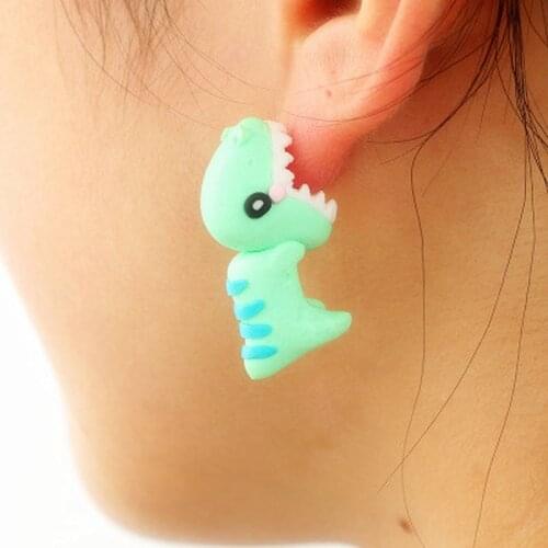 1 Pair Fashion Stud Earrings Soft Pottery Dinosaur Earrings Green Fine Jewelry For Women Child Girls Gift