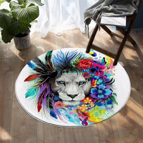 2020 Fashion Wolf Galaxy by Pixie Cold Art Round Carpet Moon Child Black Bedroom Area Rugs White Fox Floor Mat Round Carpet