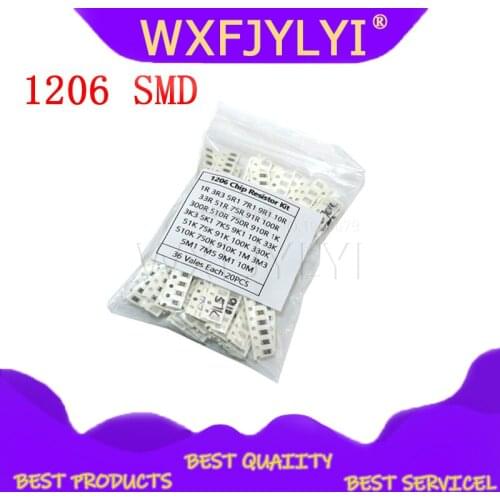 36Value * 20pcs =720pcs 1206 SMD Resistor Kit 1/4W 0.25W 5% 1 ohm~10 Mohm component diy kit new and original