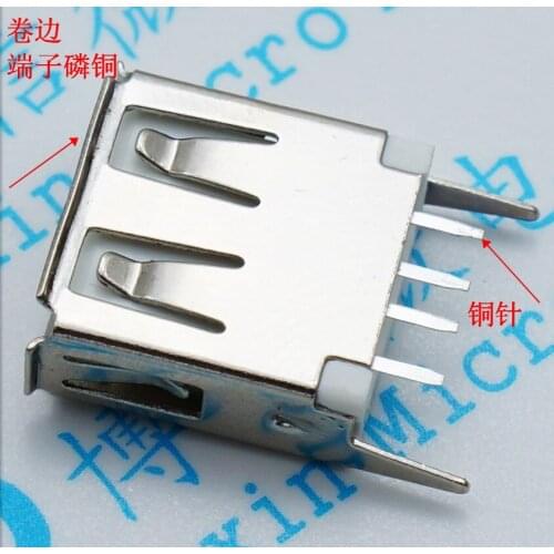 50Pcs 13.7Mm Dip4 180 Degree A Type Crimping Usb Socket Famale Connector