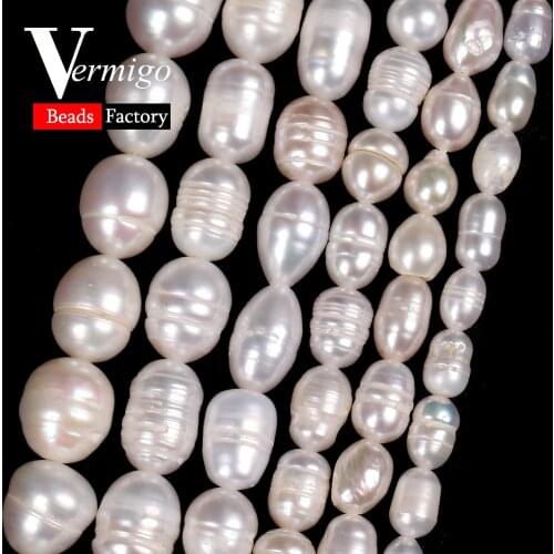 A+ Natural White Pearls Beads Rice Shape Freshwater Pearl Beads for Jewelry Making Diy Bracelet Necklace 4mm-10mm