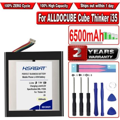 HSABAT 6500mAh Battery for ALLDOCUBE Cube Thinker i35 Tablet PC Kubi New Li Polymer Rechargeable Pack 10 Lines+Plug