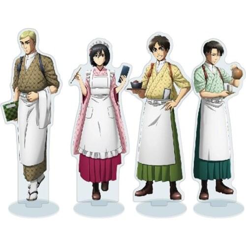 Anime Attack on Titan Cosplay Coffee House Theme Desktop Toy Mikasa Levi Ackerman Erwin Smith Eren Jaeger Stand Figure Model