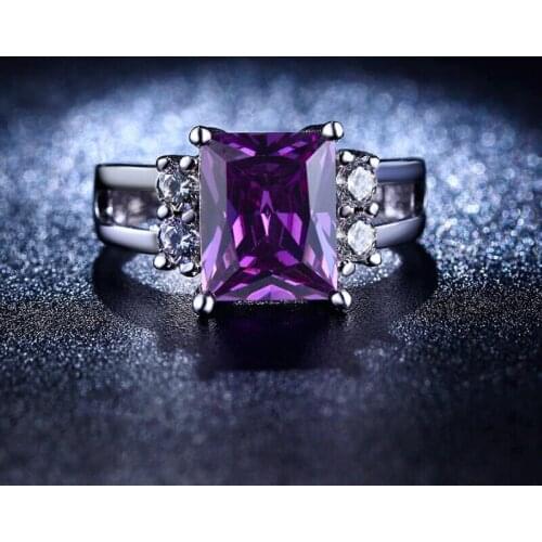 White Gold Color Purple Jewelry AAA Zircon Wedding Rings for Women Engagement Bague Bijoux Size 6 7 8 rings