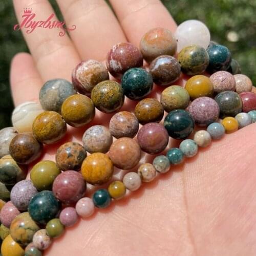 AA Natural Ocean Jaspers Loose Smooth Round Multicolor Natural Stone Beads For DIY Necklace Bracelets Jewelry Making 15" 8/10MM