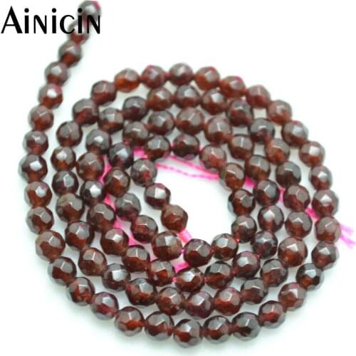 5pcs Good Quality Wine Red Color Natural Faceted Garnet 4mm Round Beads 16'' DIY Jewelry Making Materials