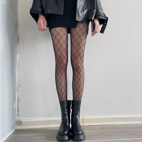 Darkness Black Silk Rhombus Gridding Fishnet Stockings Sexy JK Tight Black Fashion Girl Leg Socks TuiWa