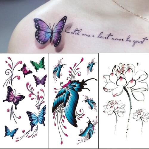 Flower Butterfly Temporary Tattoo Sticker Body Legs Arm Art Realistic Fake Tattoo Festival Party Bikini Women Girls Makeup 1PC
