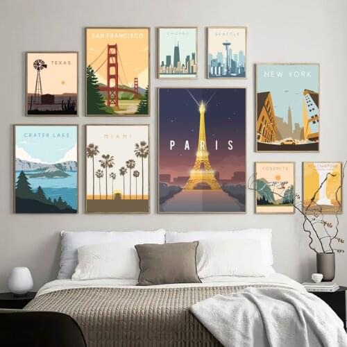 Illustration Wall Art Canvas Painting New York Chicago Paris Tower Nordic Posters And Prints Wall Pictures For Living Room Decor