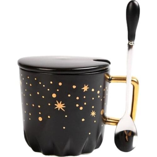 Ceramic Starry Sky Mug Gold Handgrip Coffee Milk Cup Creative Home Office Water Cup Couple Gift Coffee Mug With Lids Coffee Cup