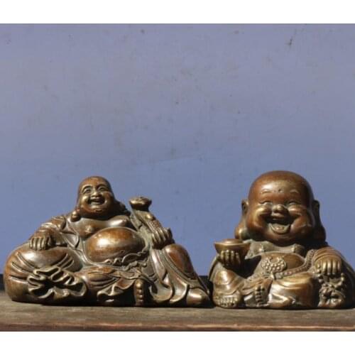 China archaize brass maitreya Buddha small crafts statue