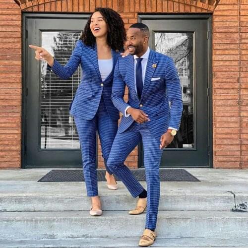 Hot Selling Plaid Mens Suits Two Piece Slim Fit Peaked Lapel Groomsmen Wear Custom Made Prom Dress Groom Tuxedos Wedding Suit