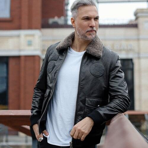 Fur Collar Leather Jacket With Embossed Item