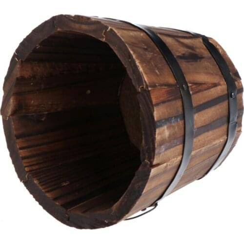 Retro Round Wooden Flower Pots Planter Barrel Home Garden Outdoor Decoration