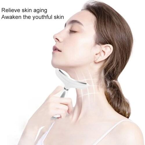 3 Colors Led Facial Neck Massager PhotonTherapy Heating Face Neck Wrinkle Removal Machine Reduce Double Chin Skin Lift