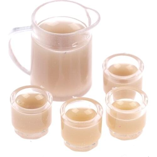 5pcs/set 1/12 Dollhouse Miniature Mini Milky Tea Pot and Cup Model Accessories