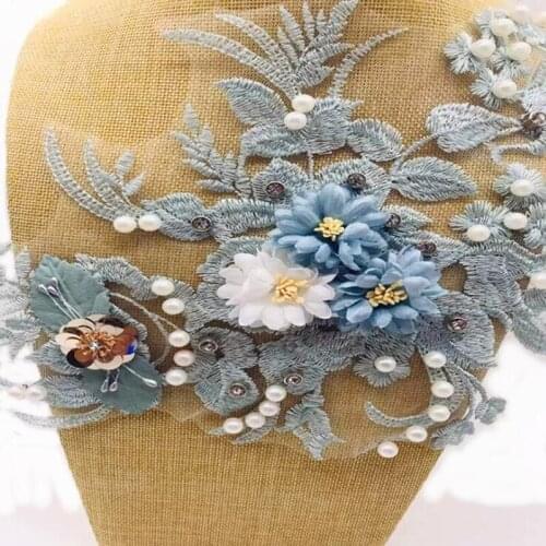 Fashion Embroidery New Summer Beaded Embroidery 3D Flower Short Sleeved T Decorative Lace Handmade Cloth Stickers