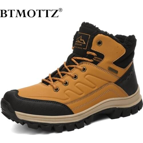 Fashion Men Winter Snow Boots Casual Sneakers Mens Waterproof Leather Ankle Boots Men Outdoor Hiking Boots Non-slip Rubber Shoes