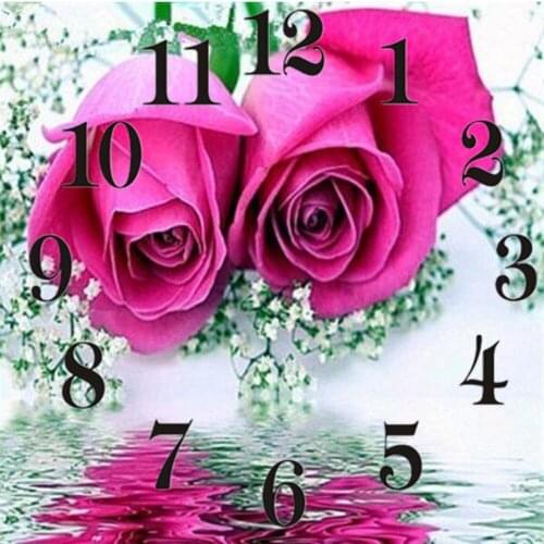 Kezinzu Full Square Round 5D Diamond Painting Kit With Clock Mechanism Cross stitch Diamond Embroidery Mosaic Red Flower Gift