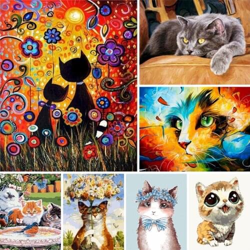 AMTMBS Animal Cartoon Cats Oil Painting By Number Drawing On Canvas DIY HandPainted Paints By Numbers Wall Art Decor
